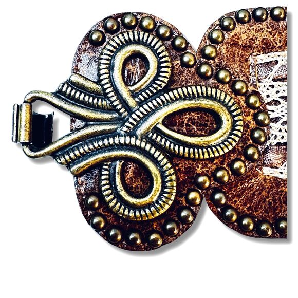 Leatherock USA 7267 Wide Stretch Waist Belt Brown Leather Bronze Buckle Boho L - Picture 12 of 16